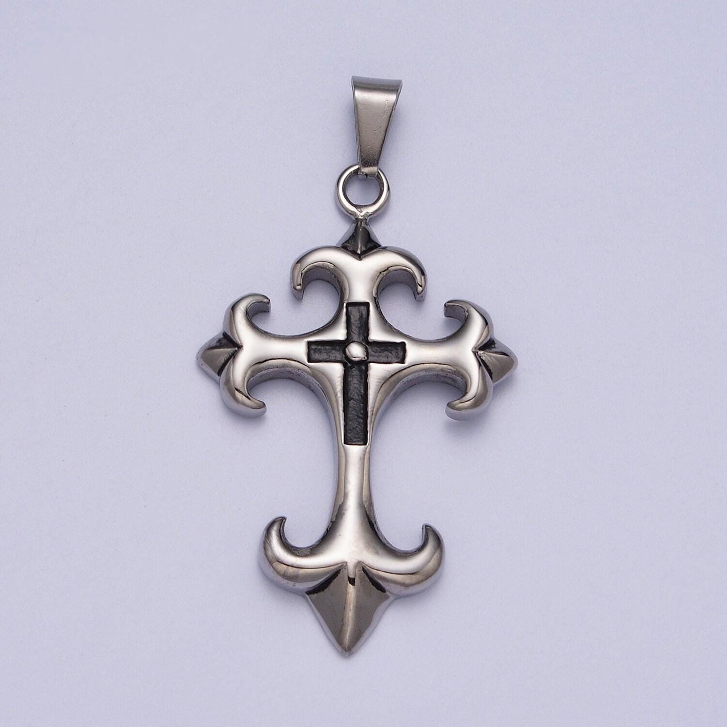 Hard cross necklace, men silver cross pendant for statement jewelry stainless steel cross gifts for men necklace component j-428