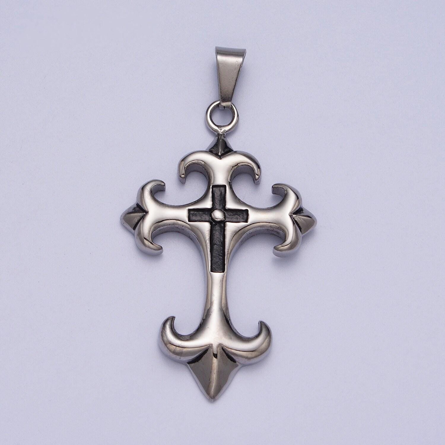 Hard cross necklace, men silver cross pendant for statement jewelry stainless steel cross gifts for men necklace component j-428