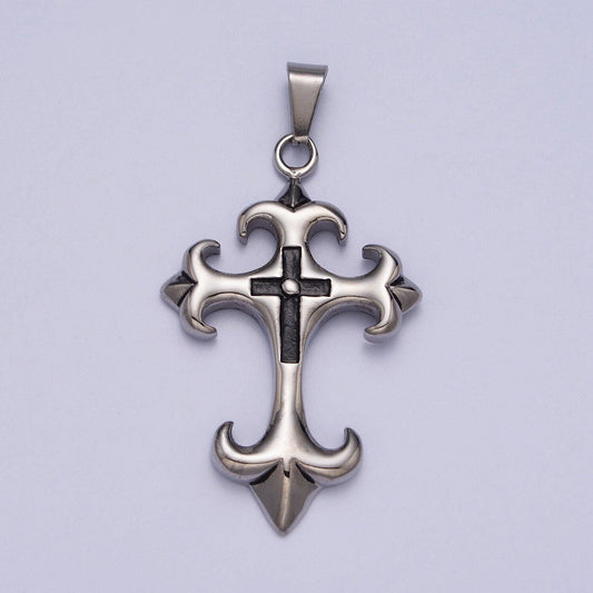 Hard cross necklace, men silver cross pendant for statement jewelry stainless steel cross gifts for men necklace component j-428
