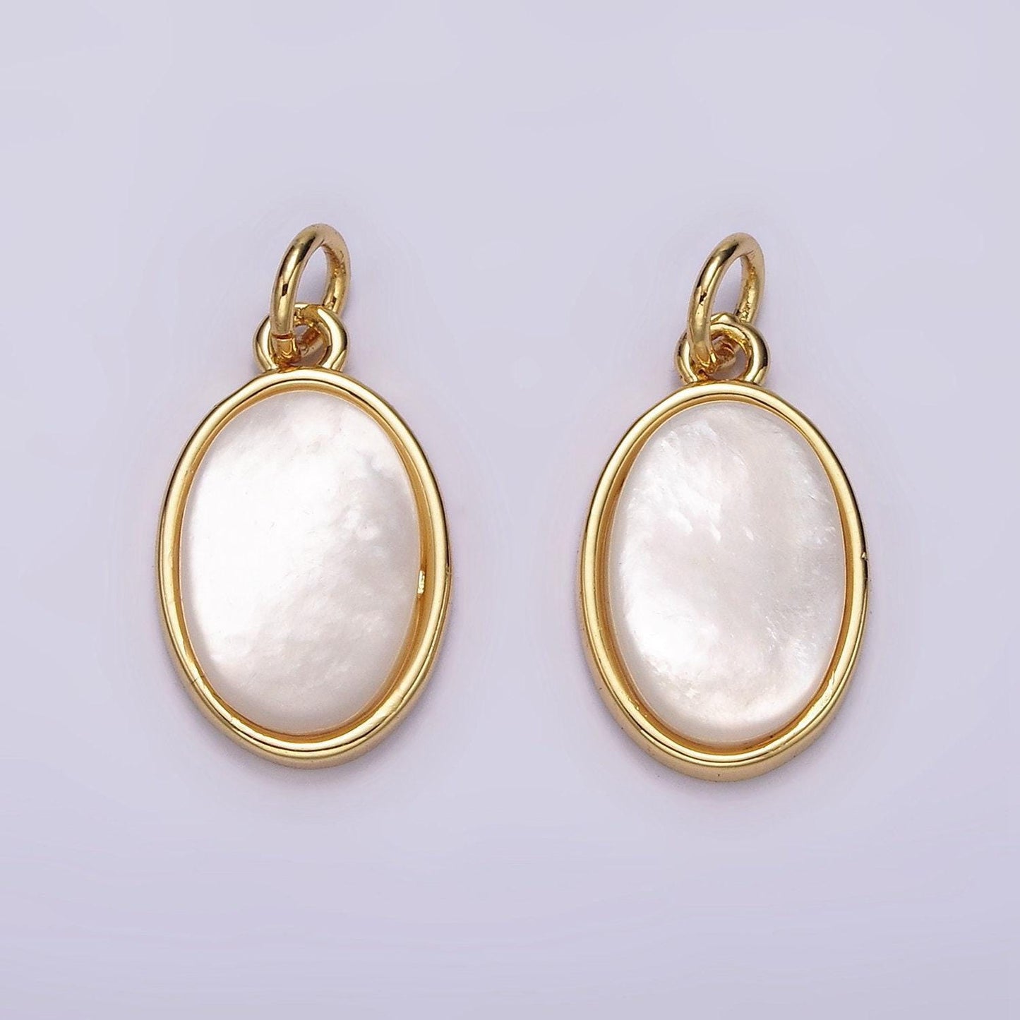14k gold filled 20mm shell pearl oblong bezel charm | ag514