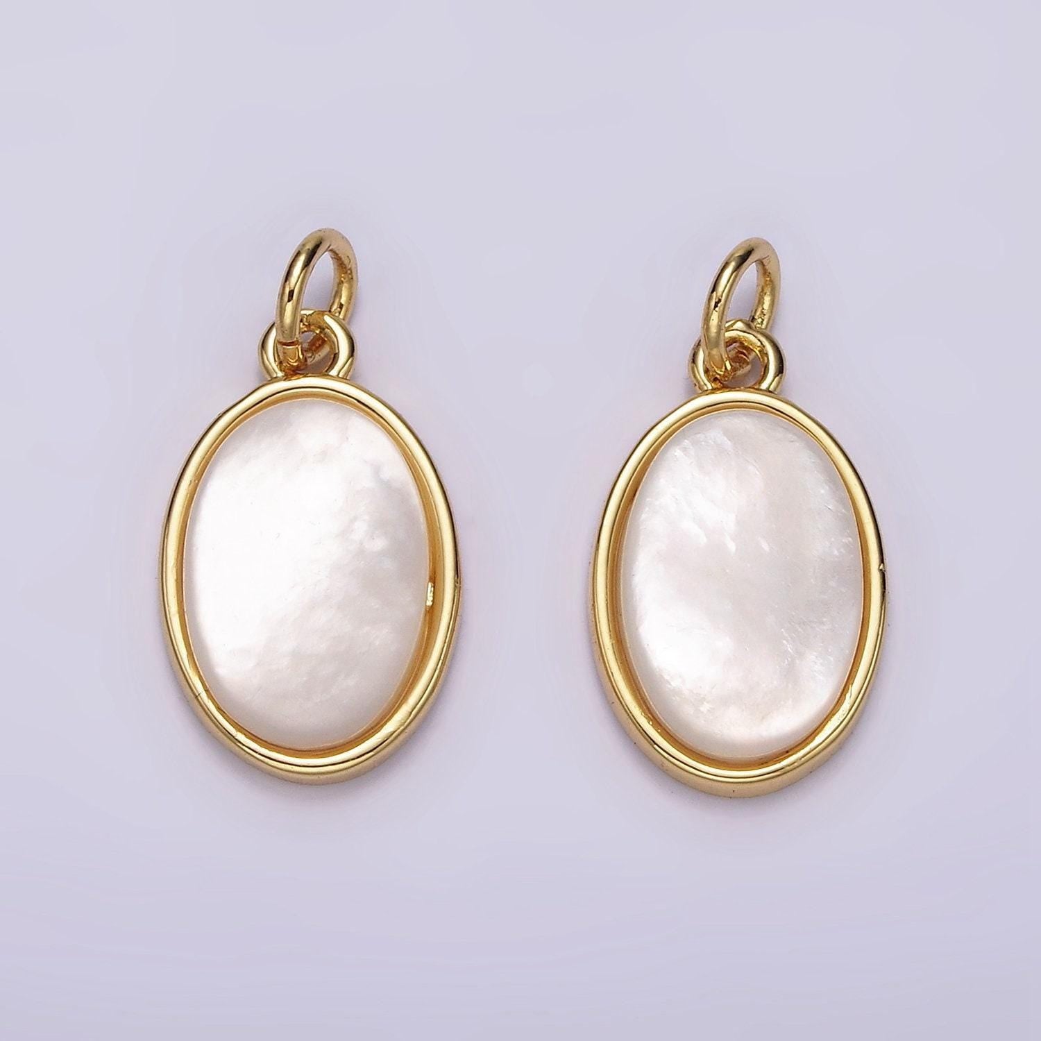 14k gold filled 20mm shell pearl oblong bezel charm | ag514
