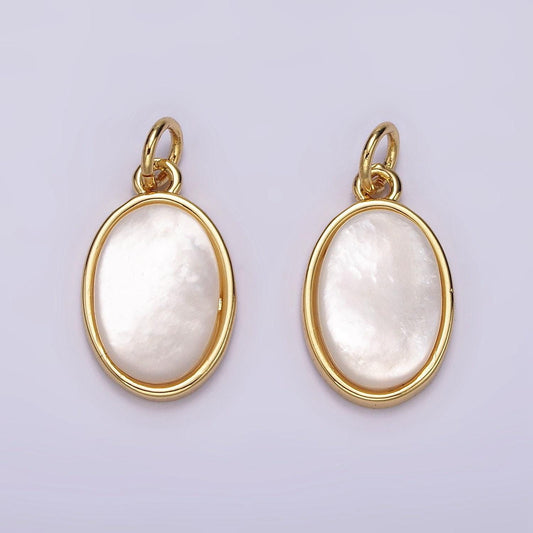 14k gold filled 20mm shell pearl oblong bezel charm | ag514