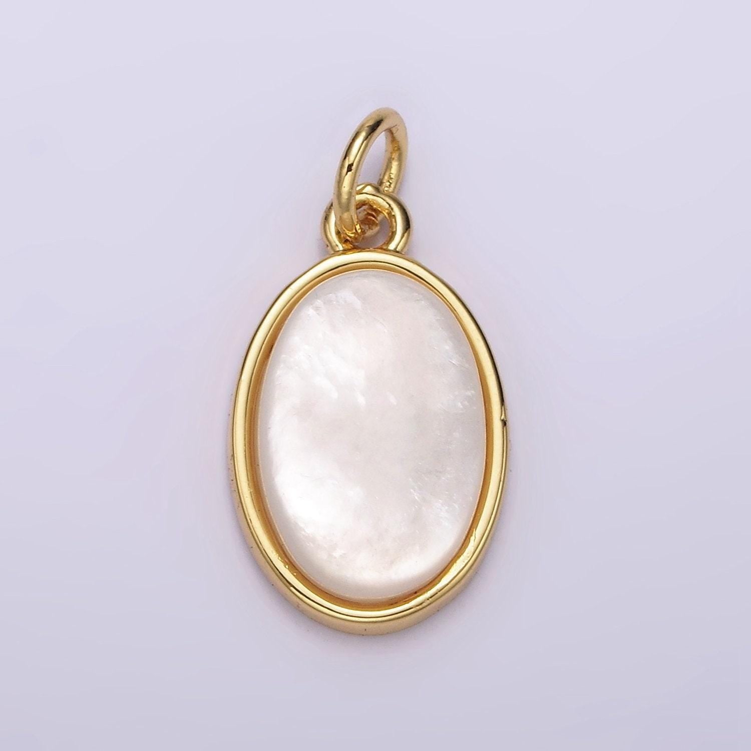 14k gold filled 20mm shell pearl oblong bezel charm | ag514
