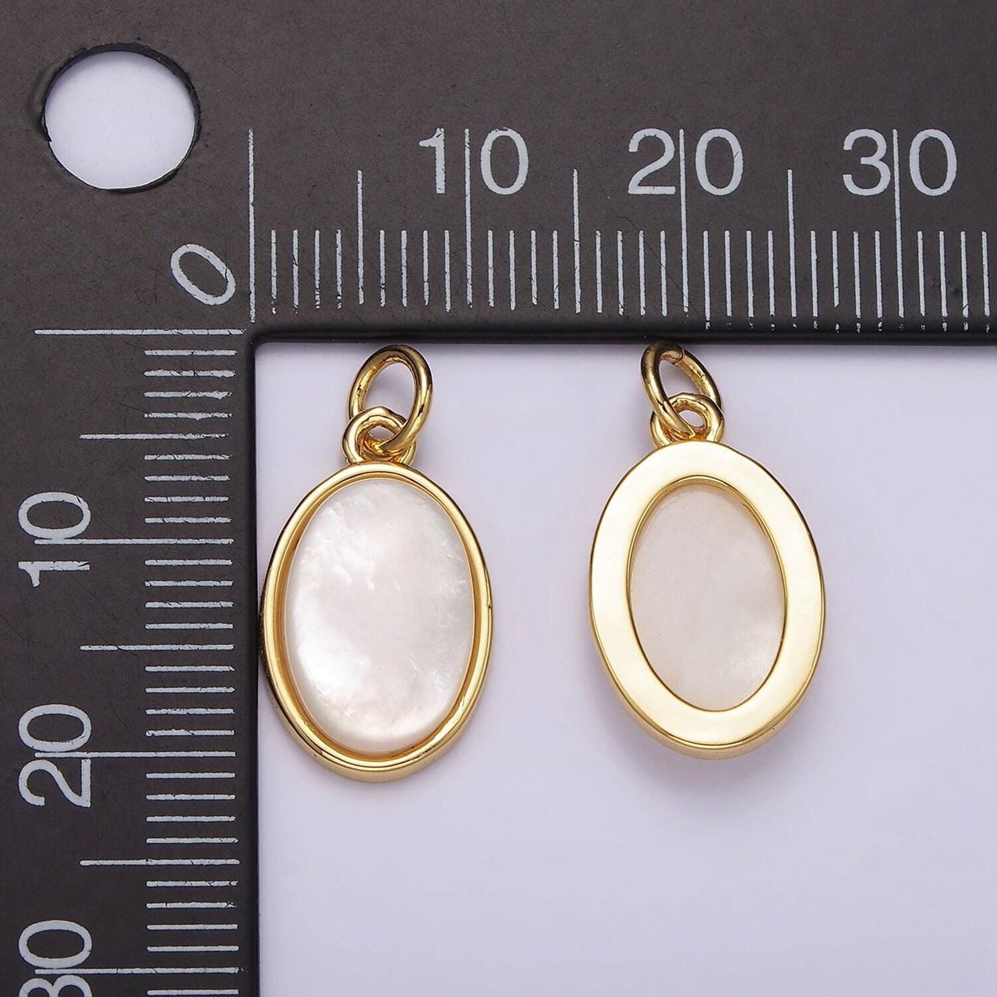 14k gold filled 20mm shell pearl oblong bezel charm | ag514