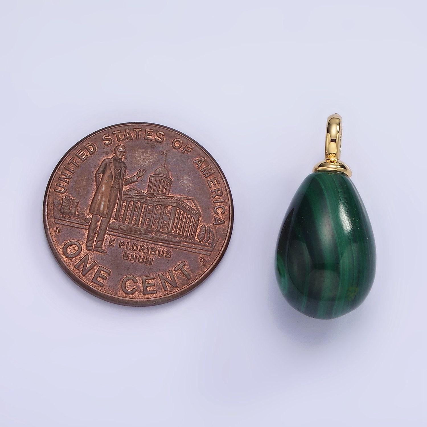 14k gold filled green malachite teardrop micro paved pendant | ag-623
