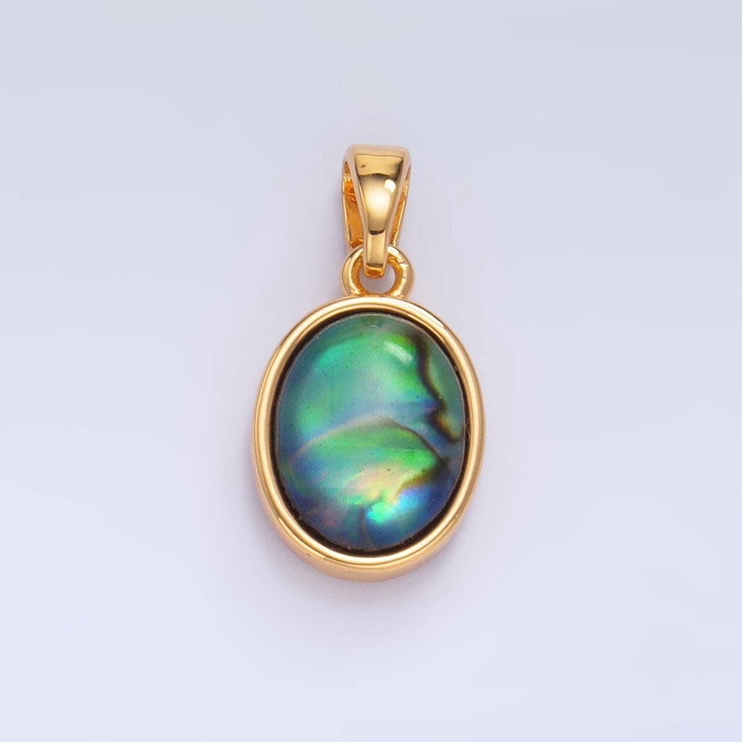 Oval abalone 24k gold filled gemstone pendant | aa-1019
