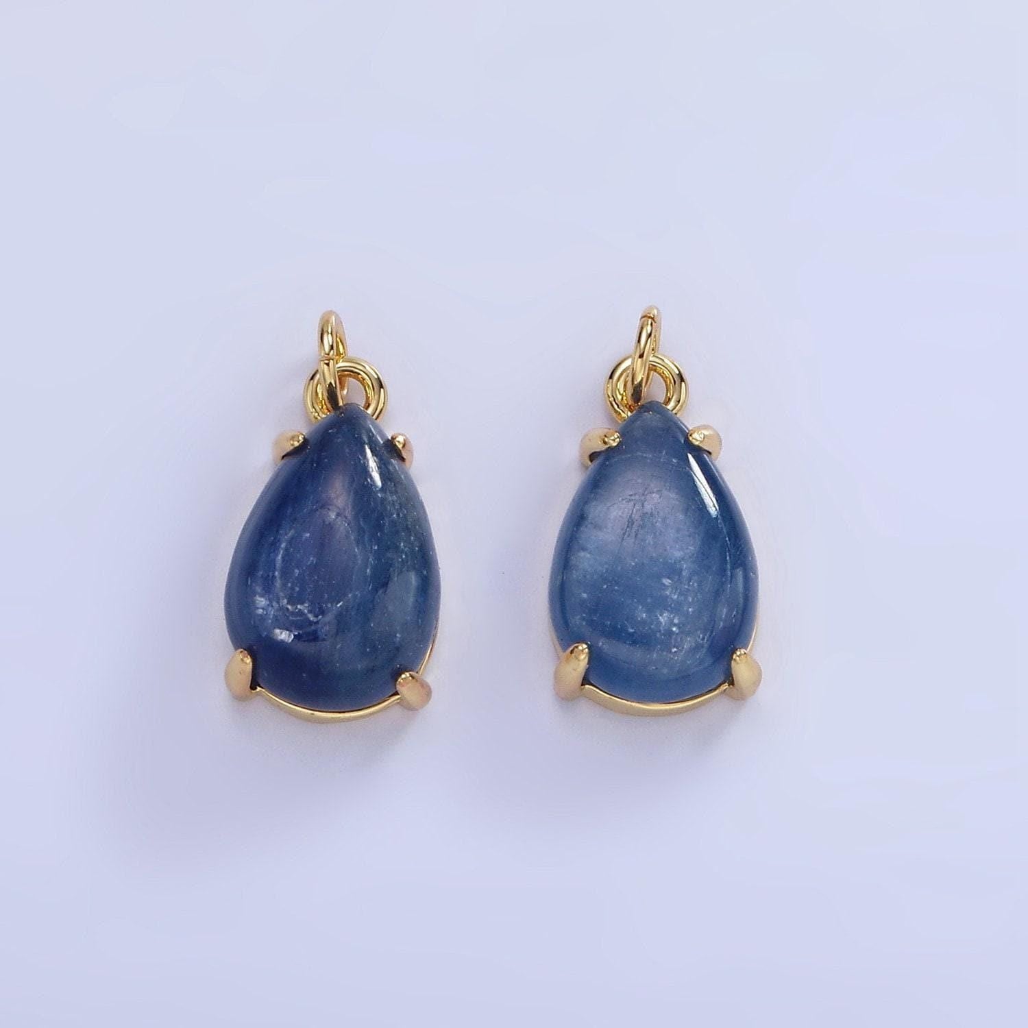 14k gold filled 15mm blue kyanite gemstone teardrop charm | ag-751
