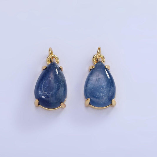 14k gold filled 15mm blue kyanite gemstone teardrop charm | ag-751