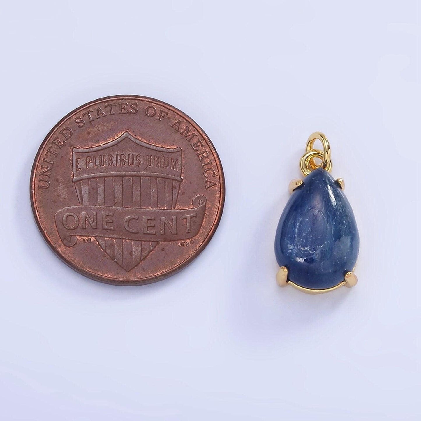 14k gold filled 15mm blue kyanite gemstone teardrop charm | ag-751