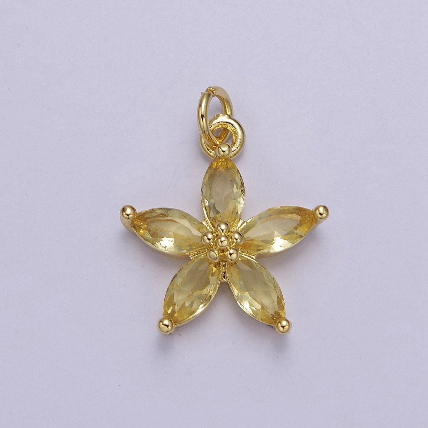 Dainty gold five petal flower pendant, flower charm, gold flower charm, earring bracelet necklace making finding e-448