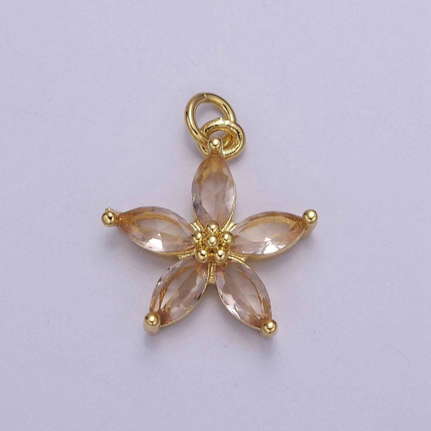 Dainty gold five petal flower pendant, flower charm, gold flower charm, earring bracelet necklace making finding e-448