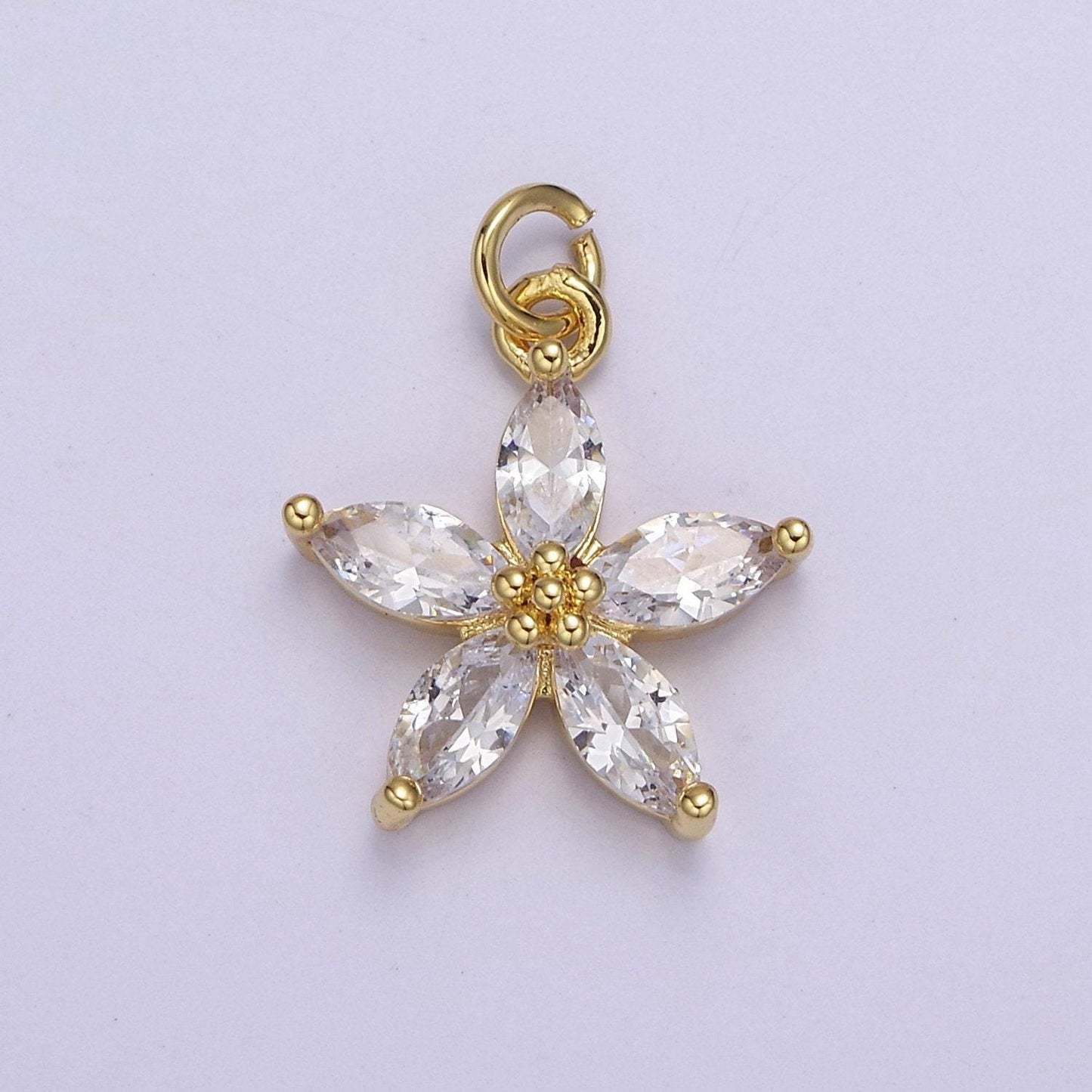 Dainty gold five petal flower pendant, flower charm, gold flower charm, earring bracelet necklace making finding e-448