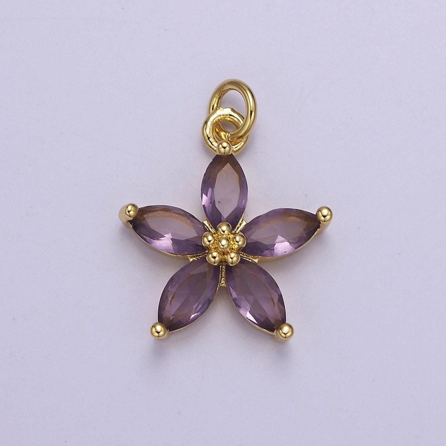 Dainty gold five petal flower pendant, flower charm, gold flower charm, earring bracelet necklace making finding e-448