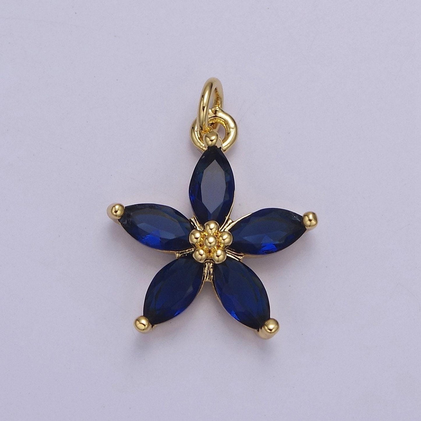 Dainty gold five petal flower pendant, flower charm, gold flower charm, earring bracelet necklace making finding e-448