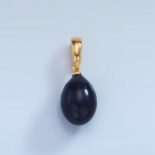 Black pearl charm in gold filled 24k gold filled tear drop pearl charm with enhanced bail for necklace supply p1870