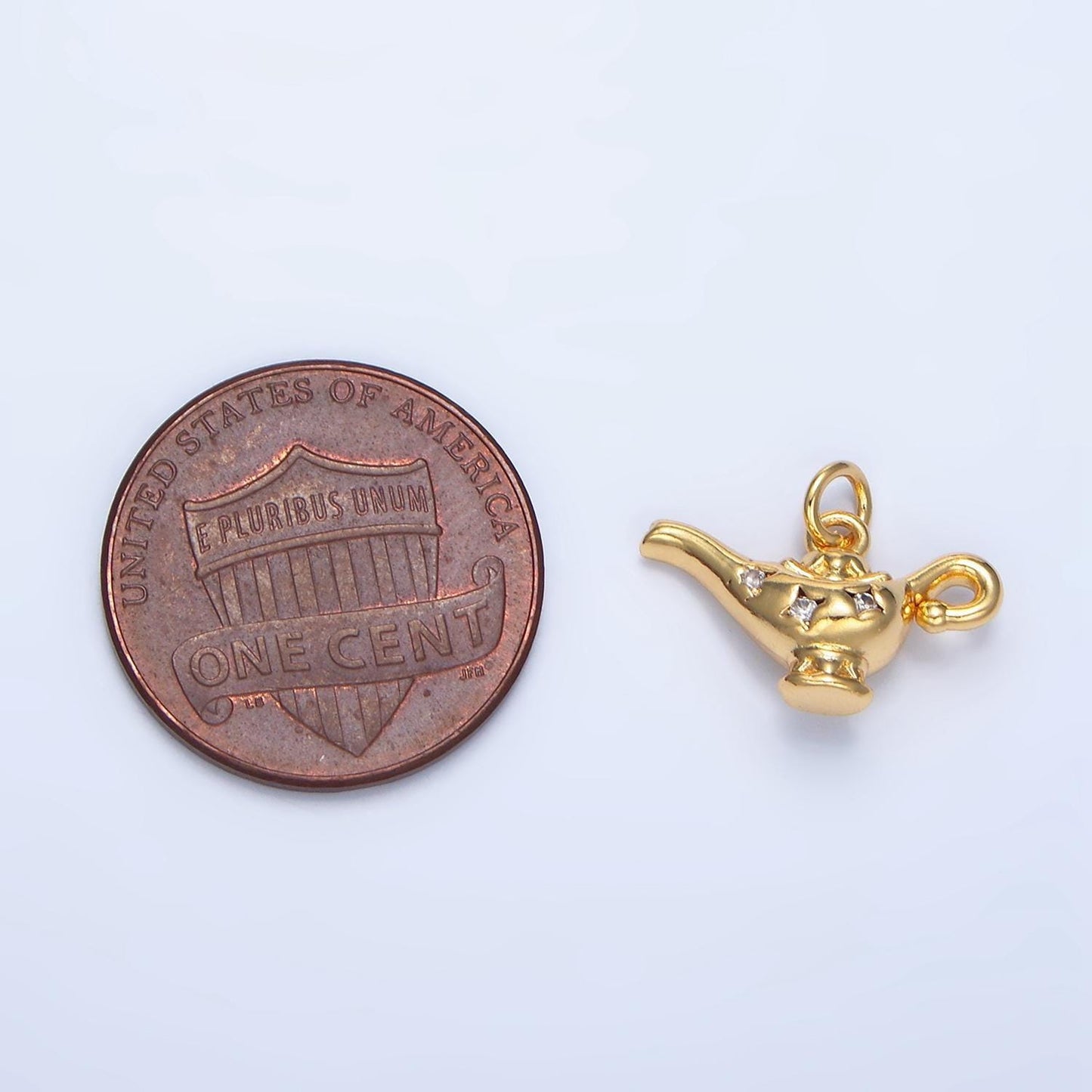 Mini 24k gold filled magical genie lamp cz micro paved charm aladdin lamp charm | x-893