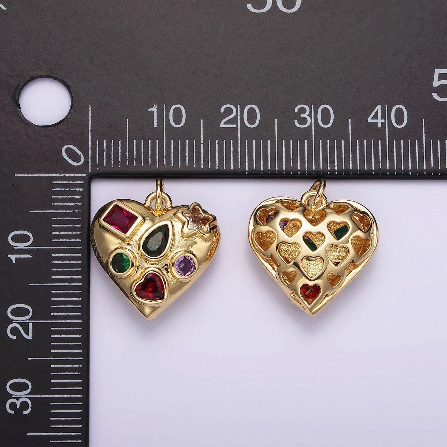 Gold puffy heart pendant multi color cz stone geometric star heart tear drop charm hearts love for minimalist jewelry supply ag522