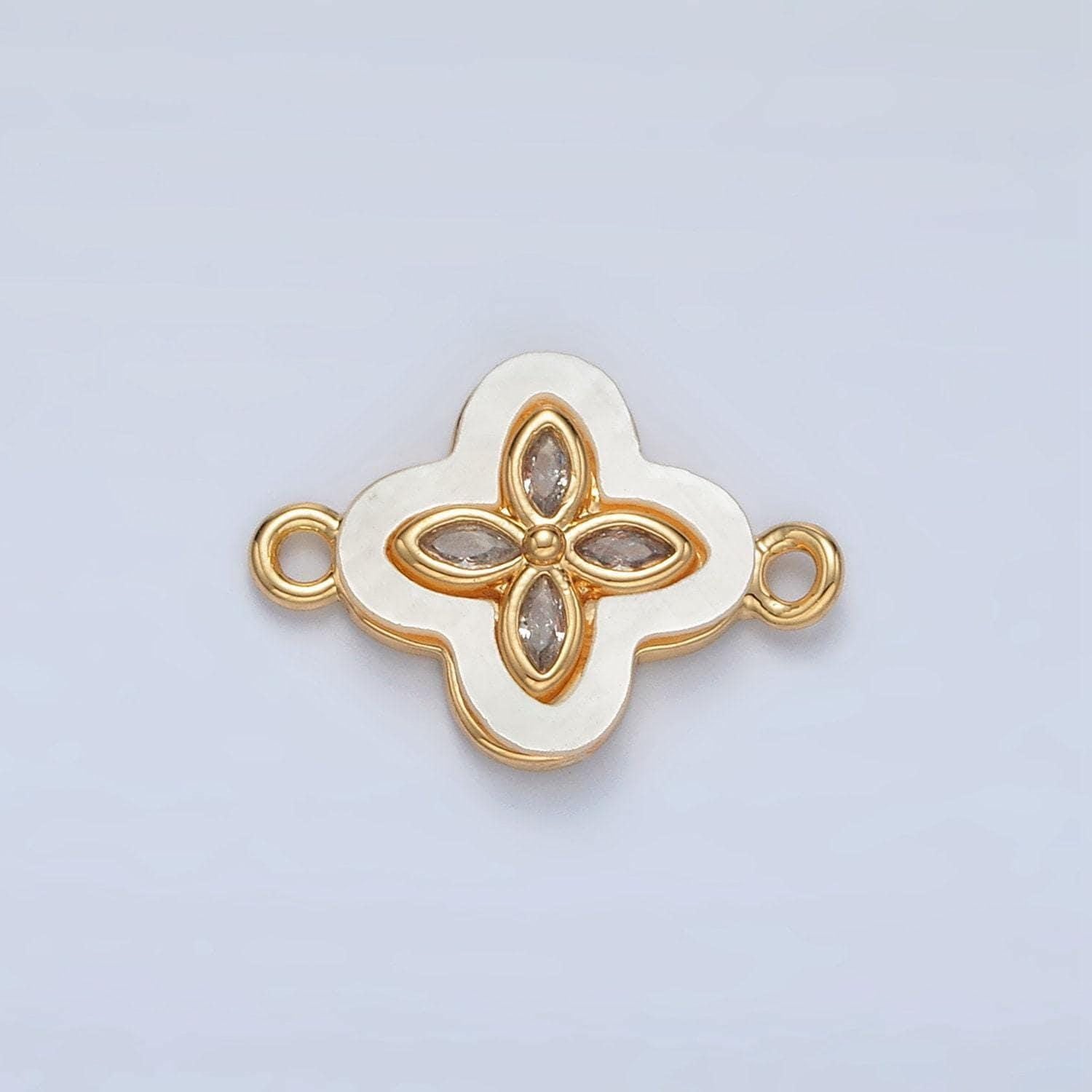 24k gold filled four leaf clover cz shell pearl connector | f-097