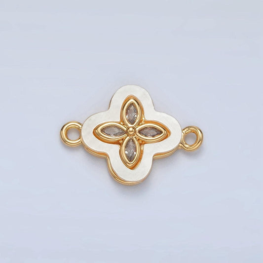 24k gold filled four leaf clover cz shell pearl connector | f-097