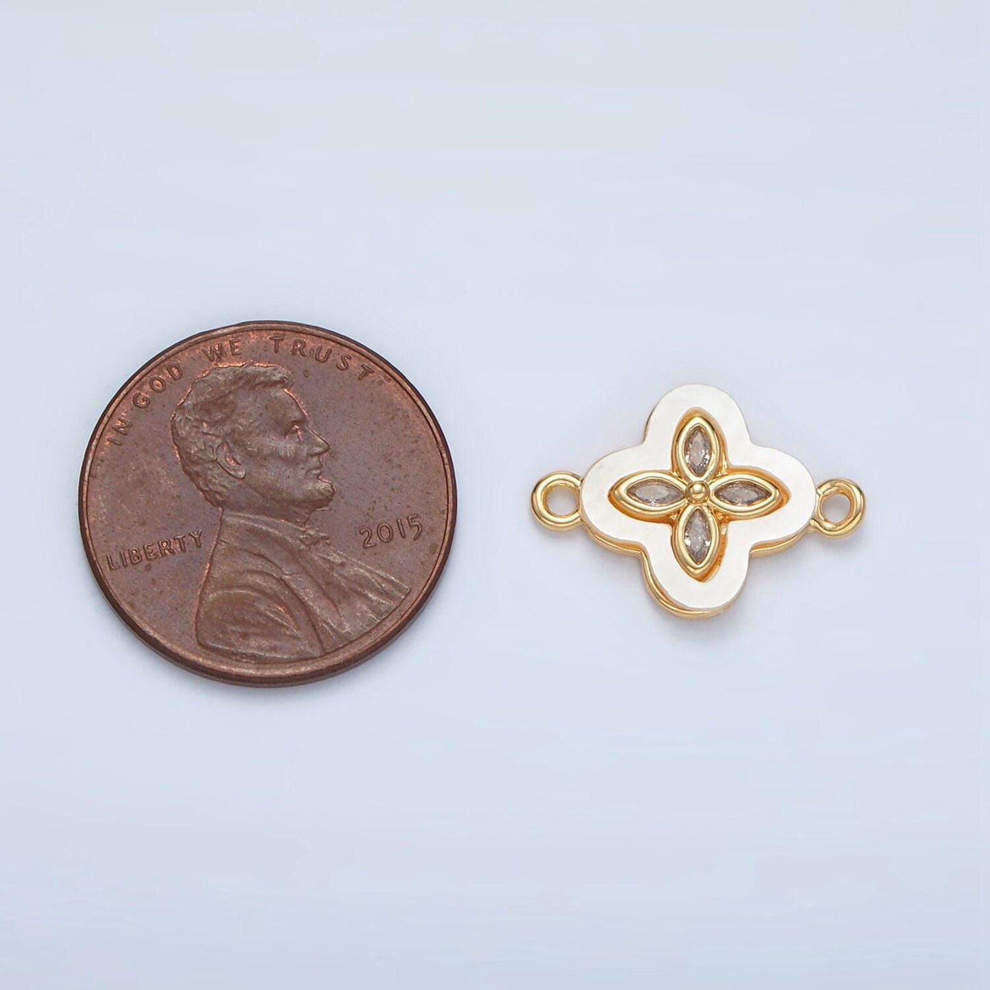 24k gold filled four leaf clover cz shell pearl connector | f-097