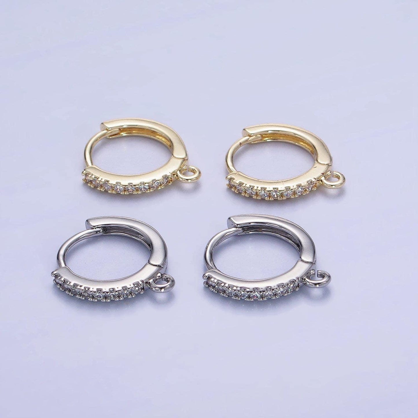 14k gold filled 15mm micro paved huggie earring findings in gold & silver | z-745 z-746