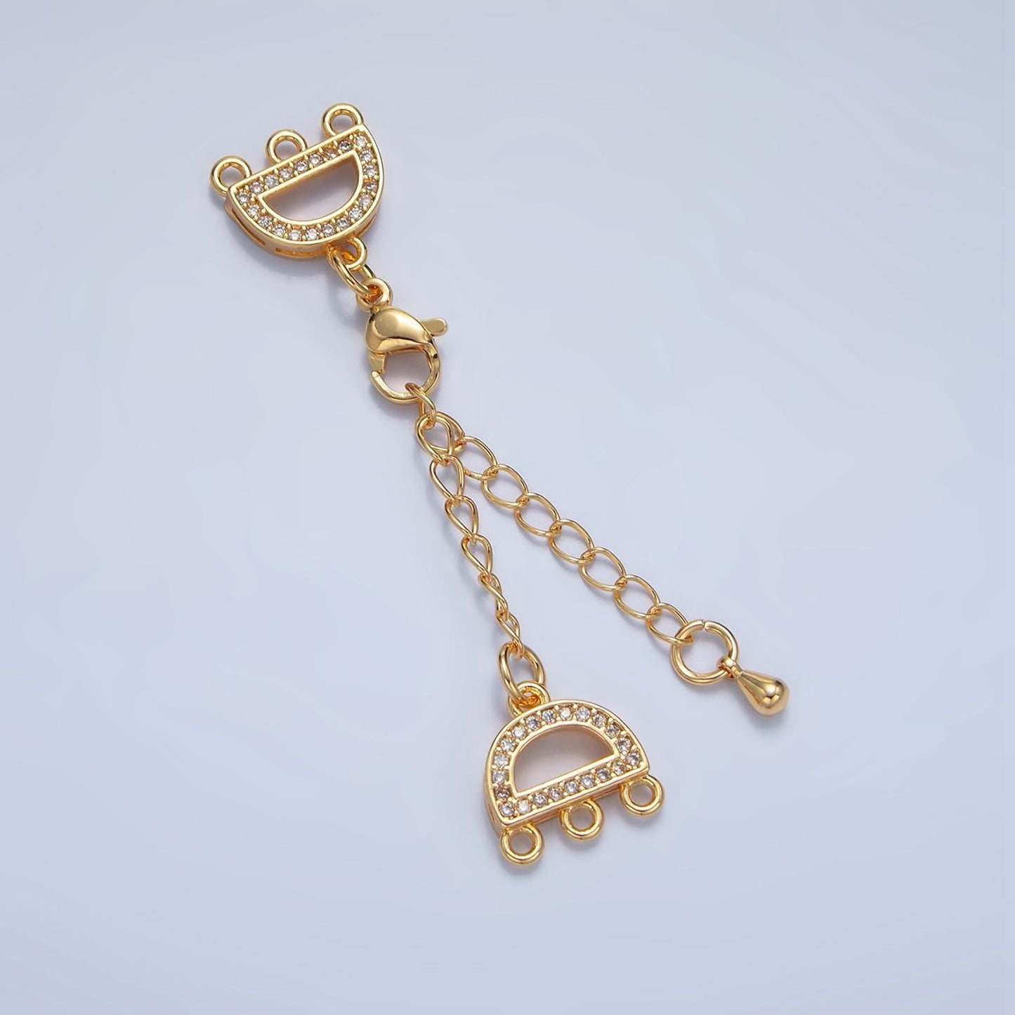 Cz paved triple layer necklace detangler w/ extender + clasp in gold & silver | z-989