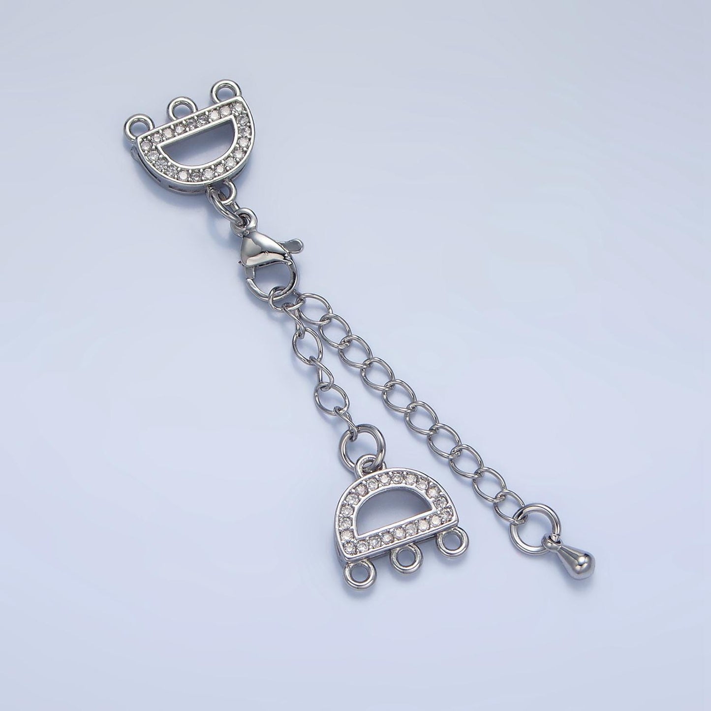 Cz paved triple layer necklace detangler w/ extender + clasp in gold & silver | z-989