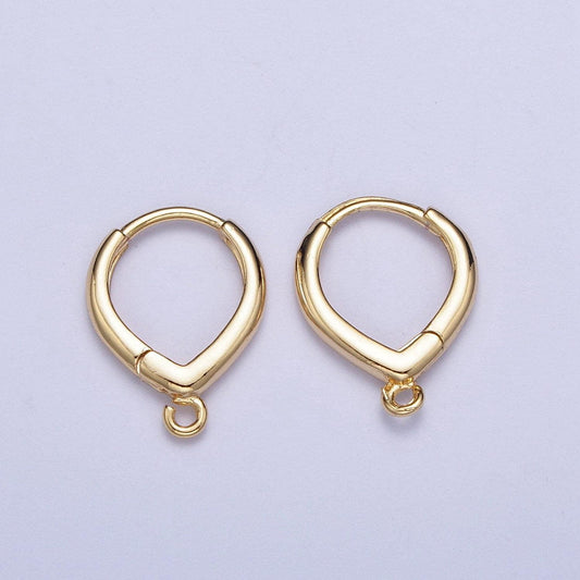 24k gold plated teardrop-shaped hoop huggie w/ open link lever hoop earring making, 15.1mmx12.0mm, earring charm making findings | l-814