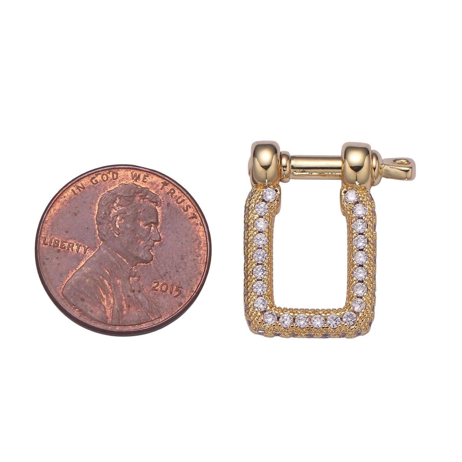 Full cz gold square clasp with screw rod for u lock micro pave carabiner clasp anchor shackle for jewelry making component supp 1161