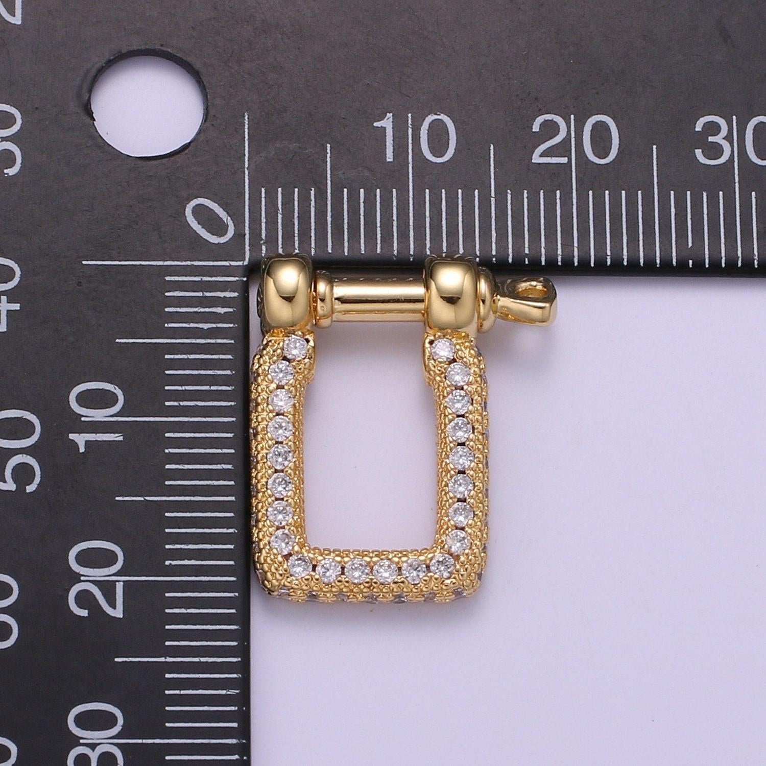 Full cz gold square clasp with screw rod for u lock micro pave carabiner clasp anchor shackle for jewelry making component supp 1161