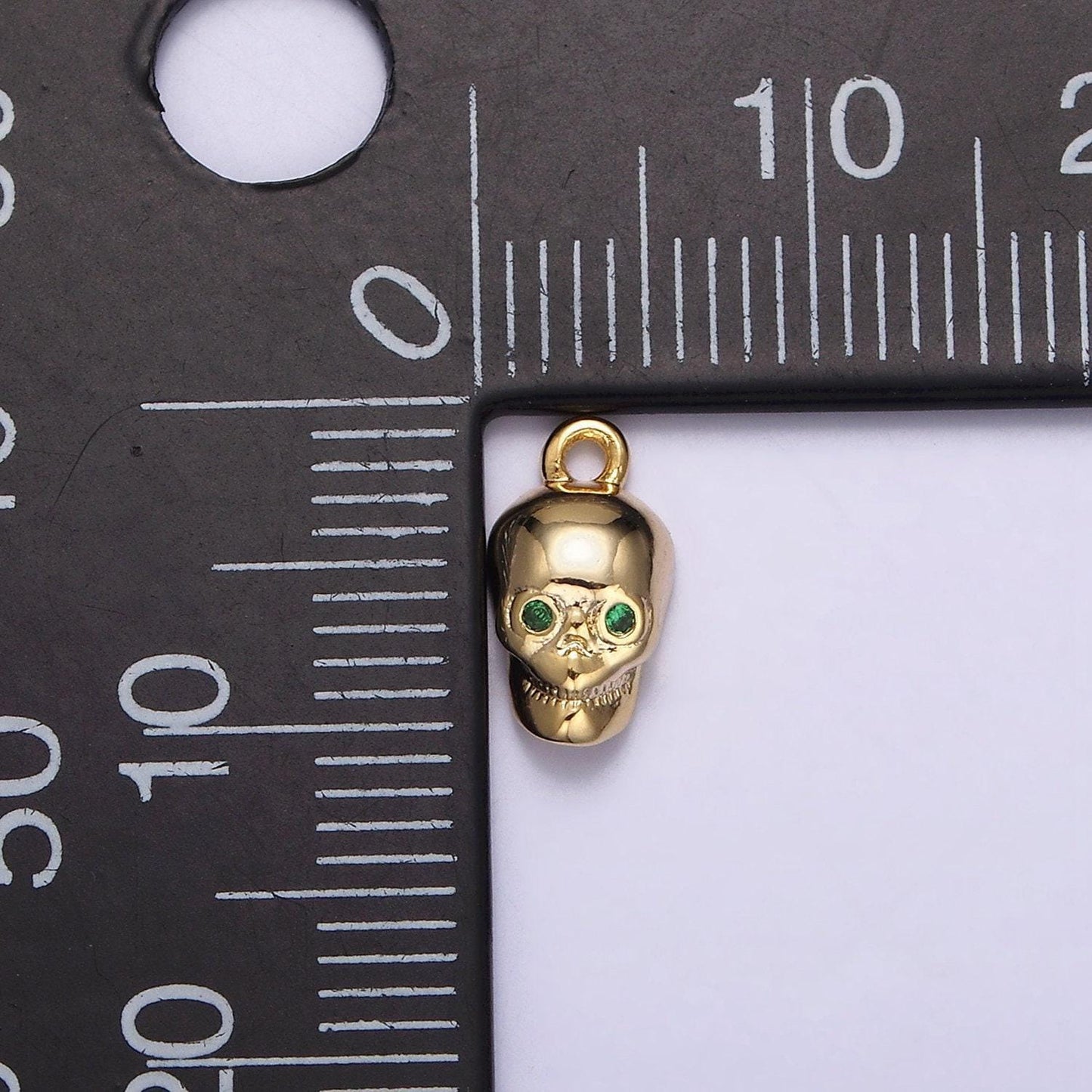 16k gold filled mini green-eyed cz robot skull add-on charm | n947
