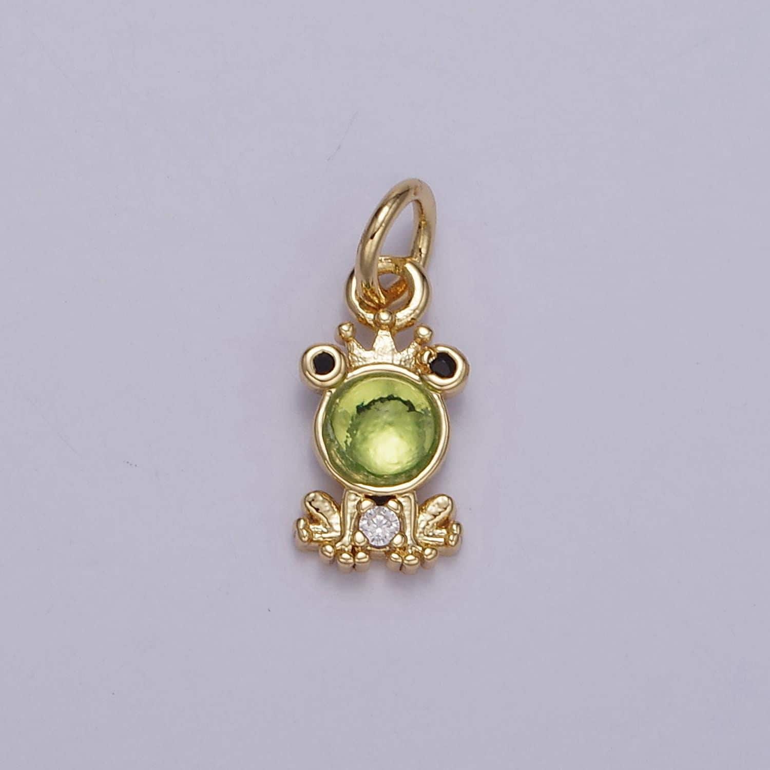 18k gold filled green micro pave cz cute frog pendant charm, micro pave cz pendant charm animal charm m125