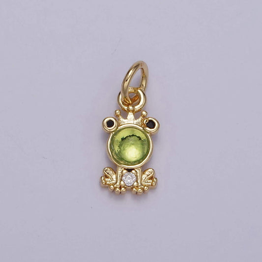 18k gold filled green micro pave cz cute frog pendant charm, micro pave cz pendant charm animal charm m125