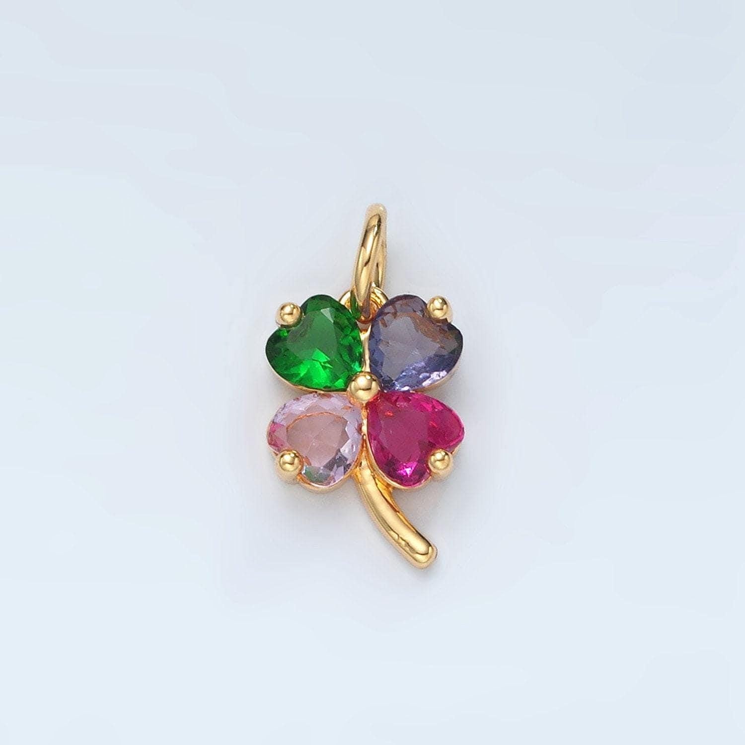Mini gold cz multi color four-leaf clover pendant, 14k gold filled clover rainbow hearts charm lucky pendant jewelry making supply | d715