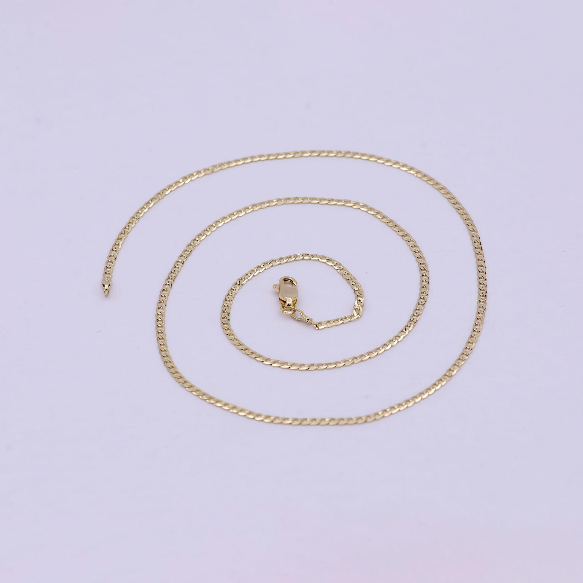 Dainty 14k gold filled flat curb chain necklace 1.8mm finished chain 19.5 inch | wa-622