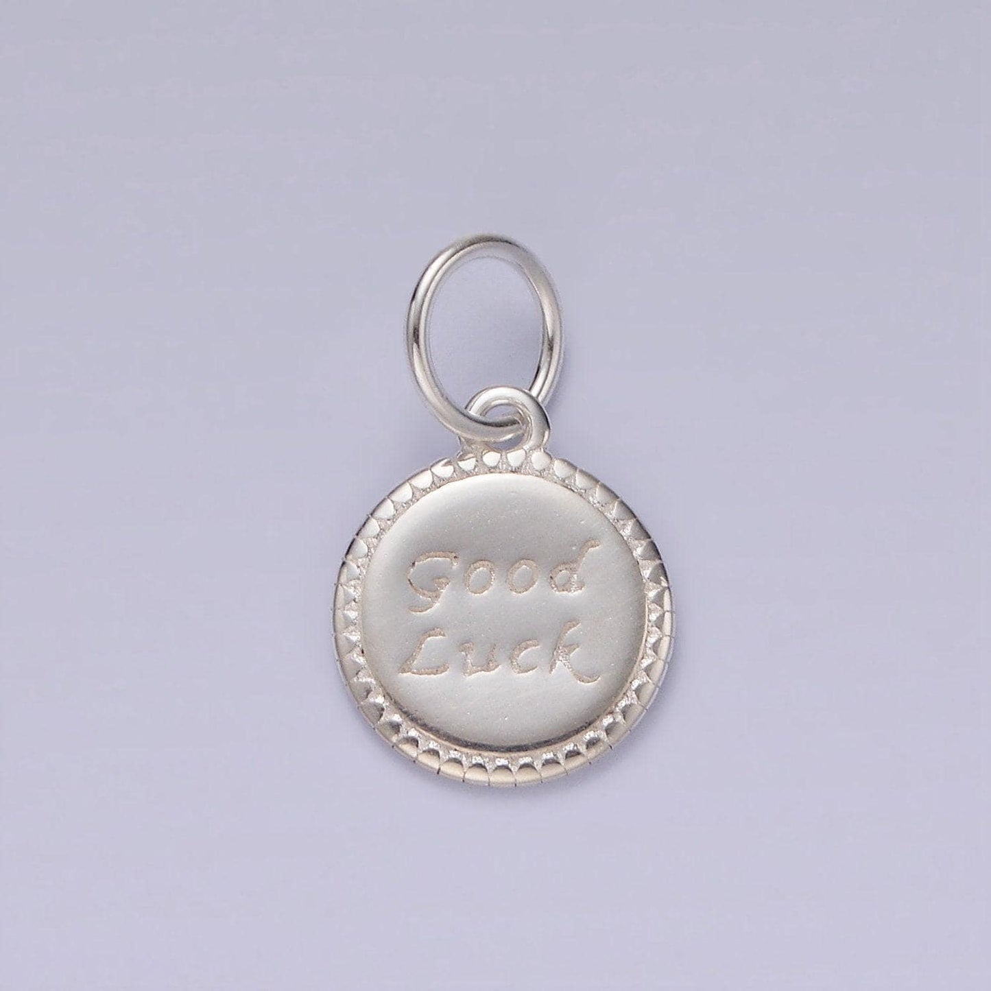 Sterling silver good luck word charm s925 silver lucky round coin charms for jewelry making supplies necklace bracelet earring supply sl434