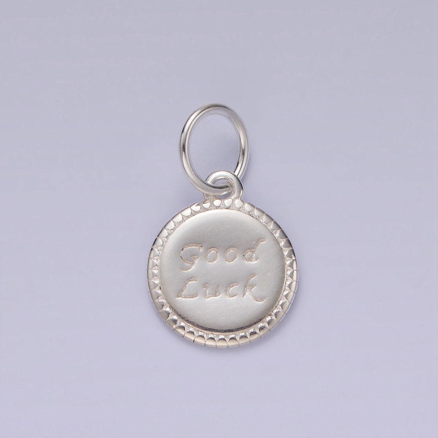 Sterling silver good luck word charm s925 silver lucky round coin charms for jewelry making supplies necklace bracelet earring supply sl434