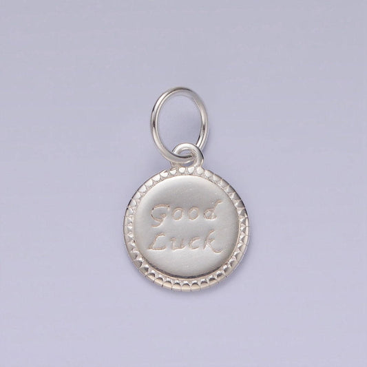 Sterling silver good luck word charm s925 silver lucky round coin charms for jewelry making supplies necklace bracelet earring supply sl434