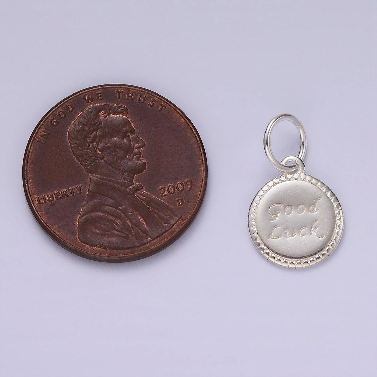 Sterling silver good luck word charm s925 silver lucky round coin charms for jewelry making supplies necklace bracelet earring supply sl434