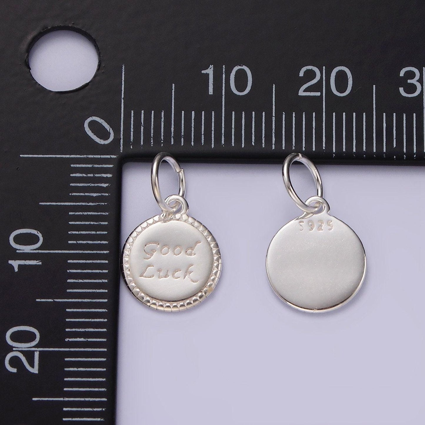 Sterling silver good luck word charm s925 silver lucky round coin charms for jewelry making supplies necklace bracelet earring supply sl434