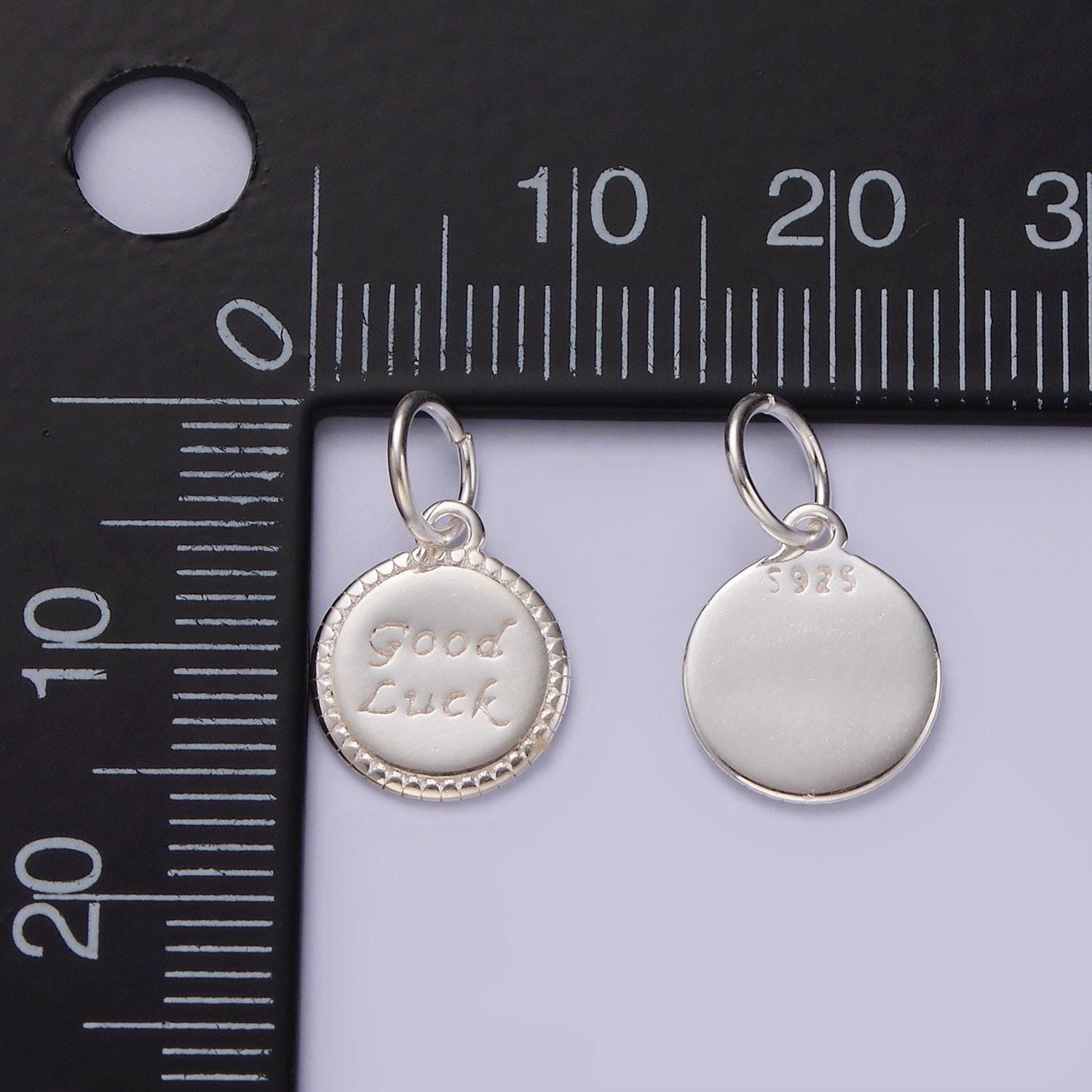 Sterling silver good luck word charm s925 silver lucky round coin charms for jewelry making supplies necklace bracelet earring supply sl434