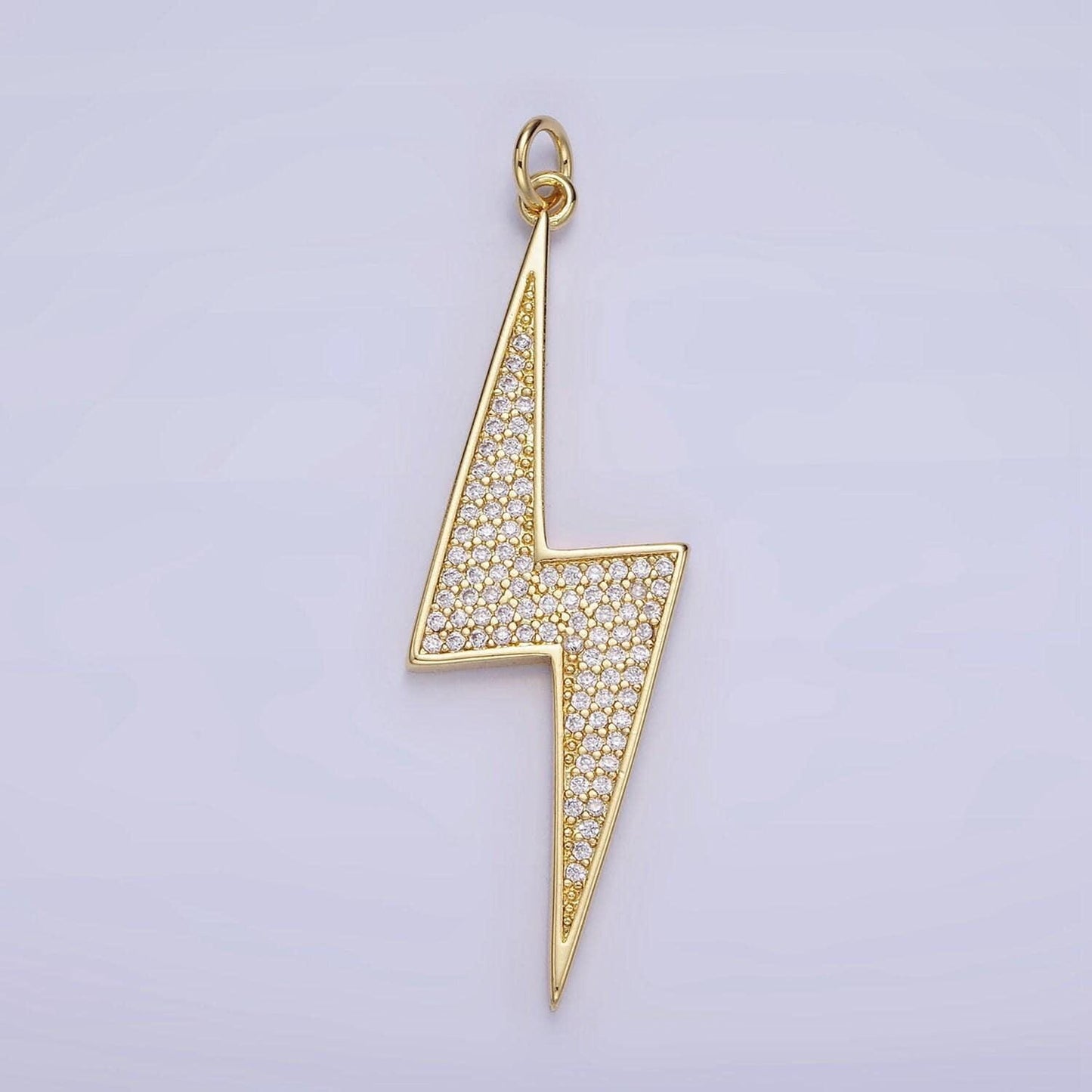1x gold cz pave lightning bolt charms, wizard charm, thunder pendant 46.5mm x 14.7mm charm for necklace bracelet earring supply w-489