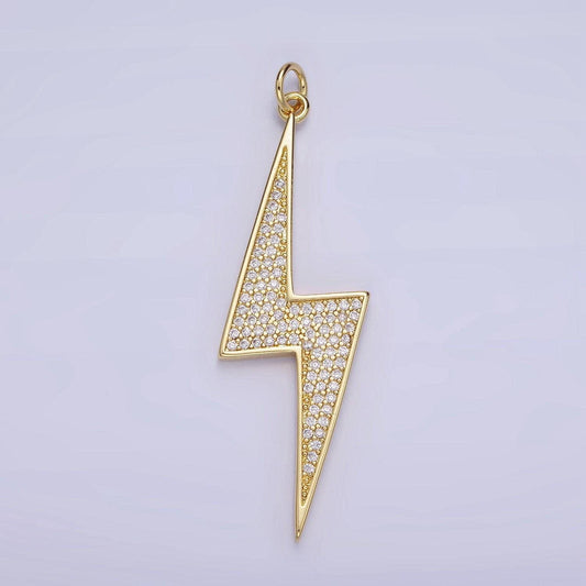 1x gold cz pave lightning bolt charms, wizard charm, thunder pendant 46.5mm x 14.7mm charm for necklace bracelet earring supply w-489