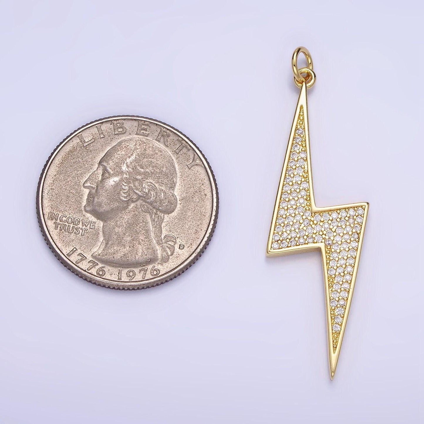 1x gold cz pave lightning bolt charms, wizard charm, thunder pendant 46.5mm x 14.7mm charm for necklace bracelet earring supply w-489