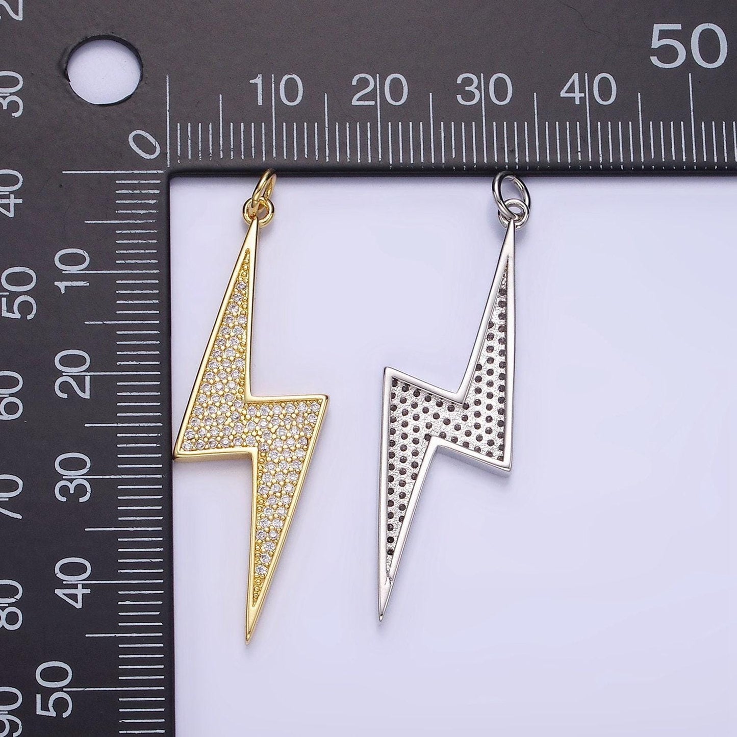 1x gold cz pave lightning bolt charms, wizard charm, thunder pendant 46.5mm x 14.7mm charm for necklace bracelet earring supply w-489