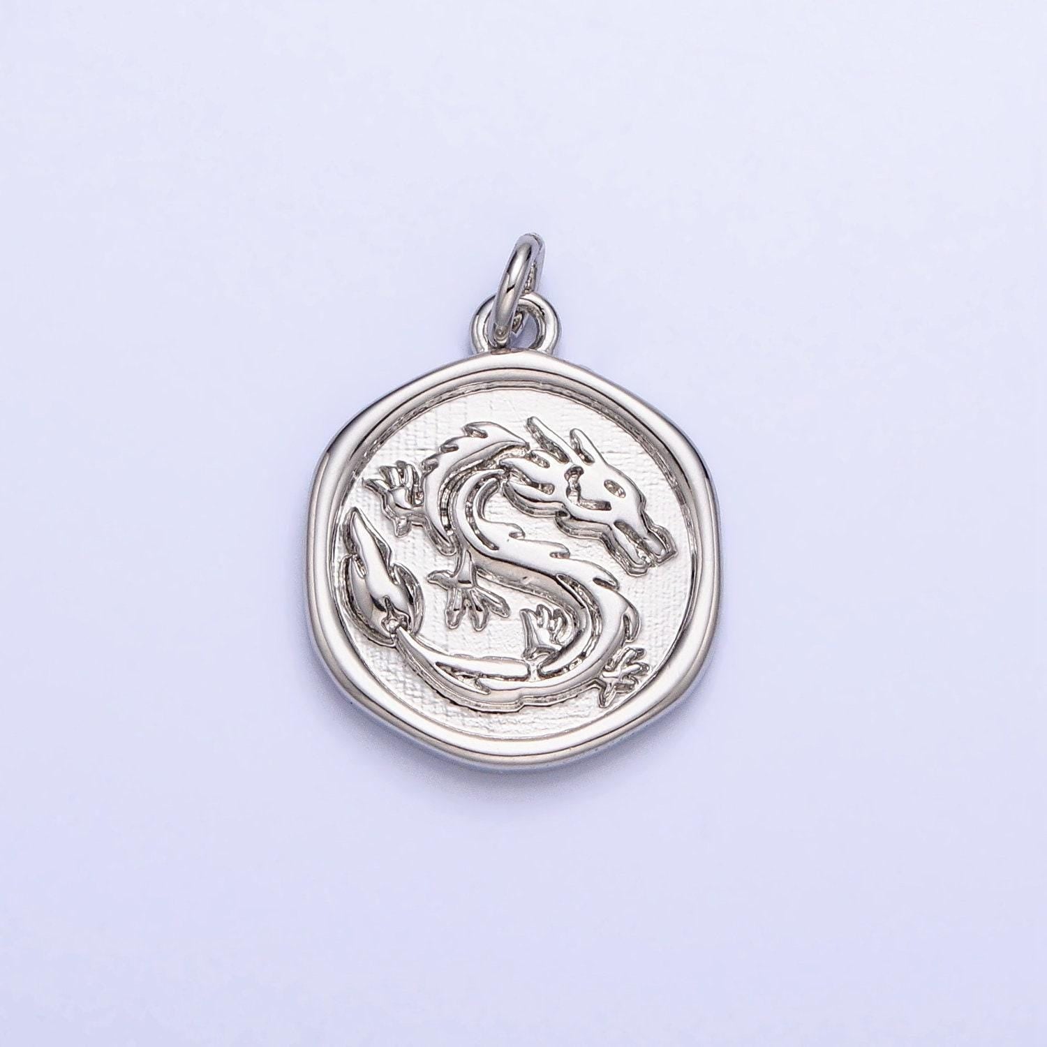 Mini gold ancient coin charm dragon silver dragon fantasy creature for bracelet necklace earring supply ac-440 ac946