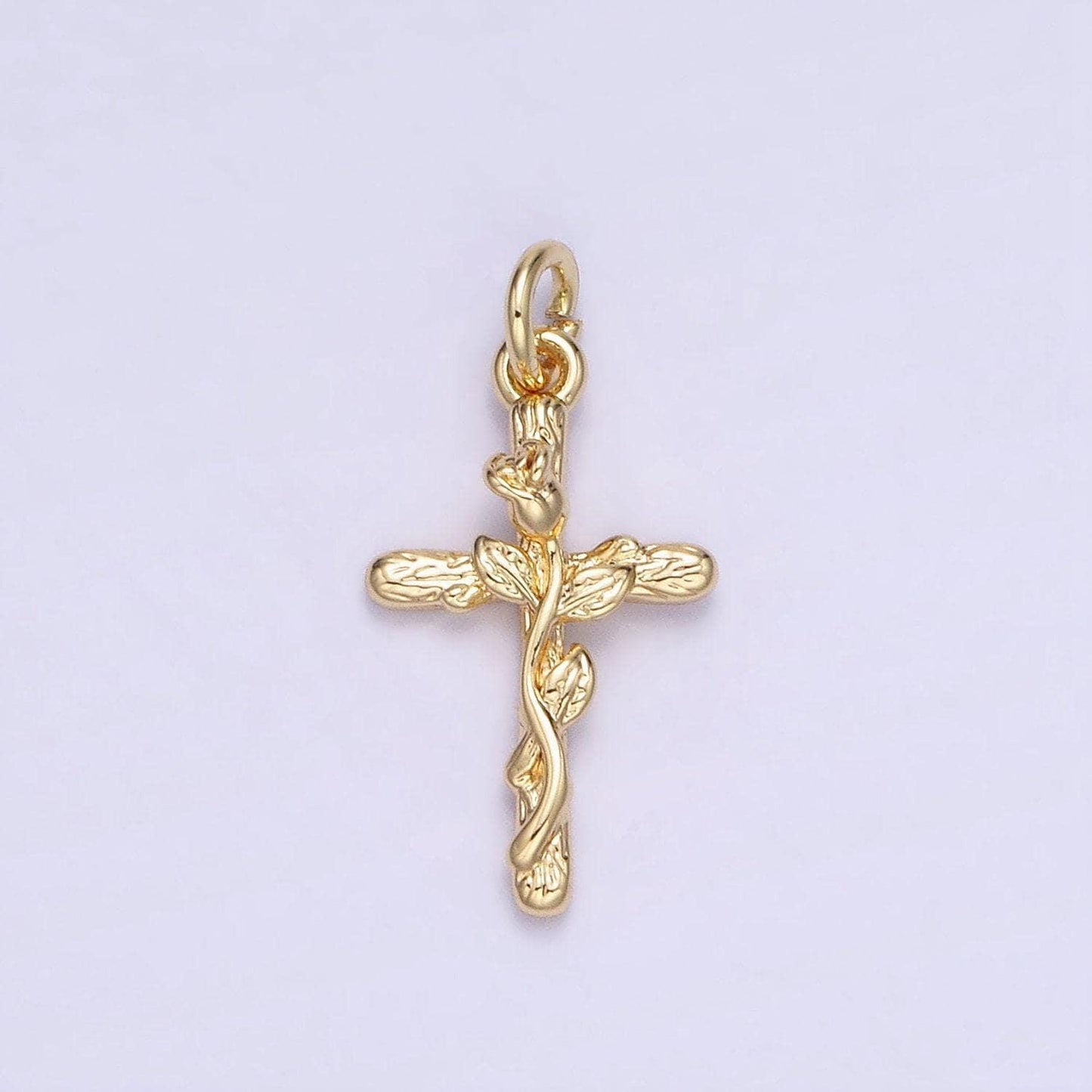 14k gold filled rose flower cross minimalist charm | ag-732