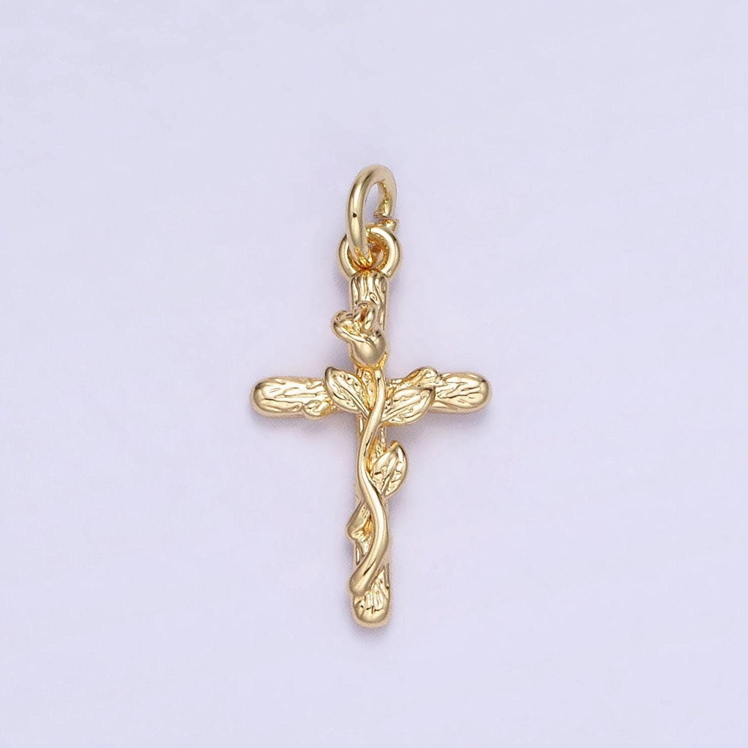 14k gold filled rose flower cross minimalist charm | ag-732