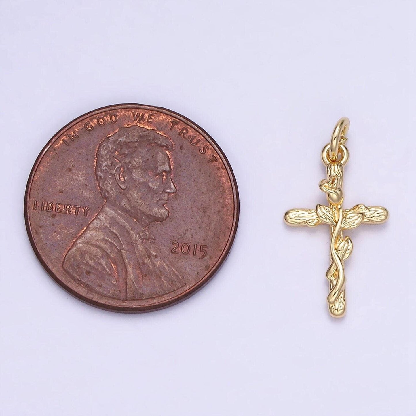 14k gold filled rose flower cross minimalist charm | ag-732