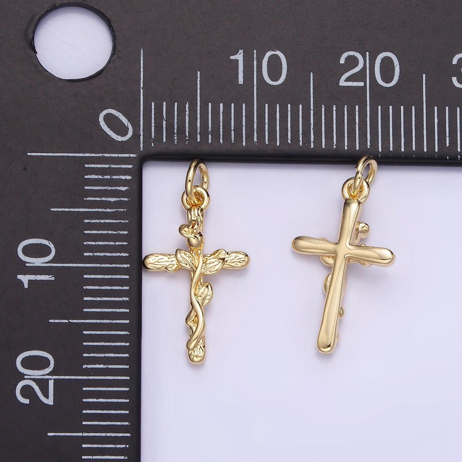 14k gold filled rose flower cross minimalist charm | ag-732